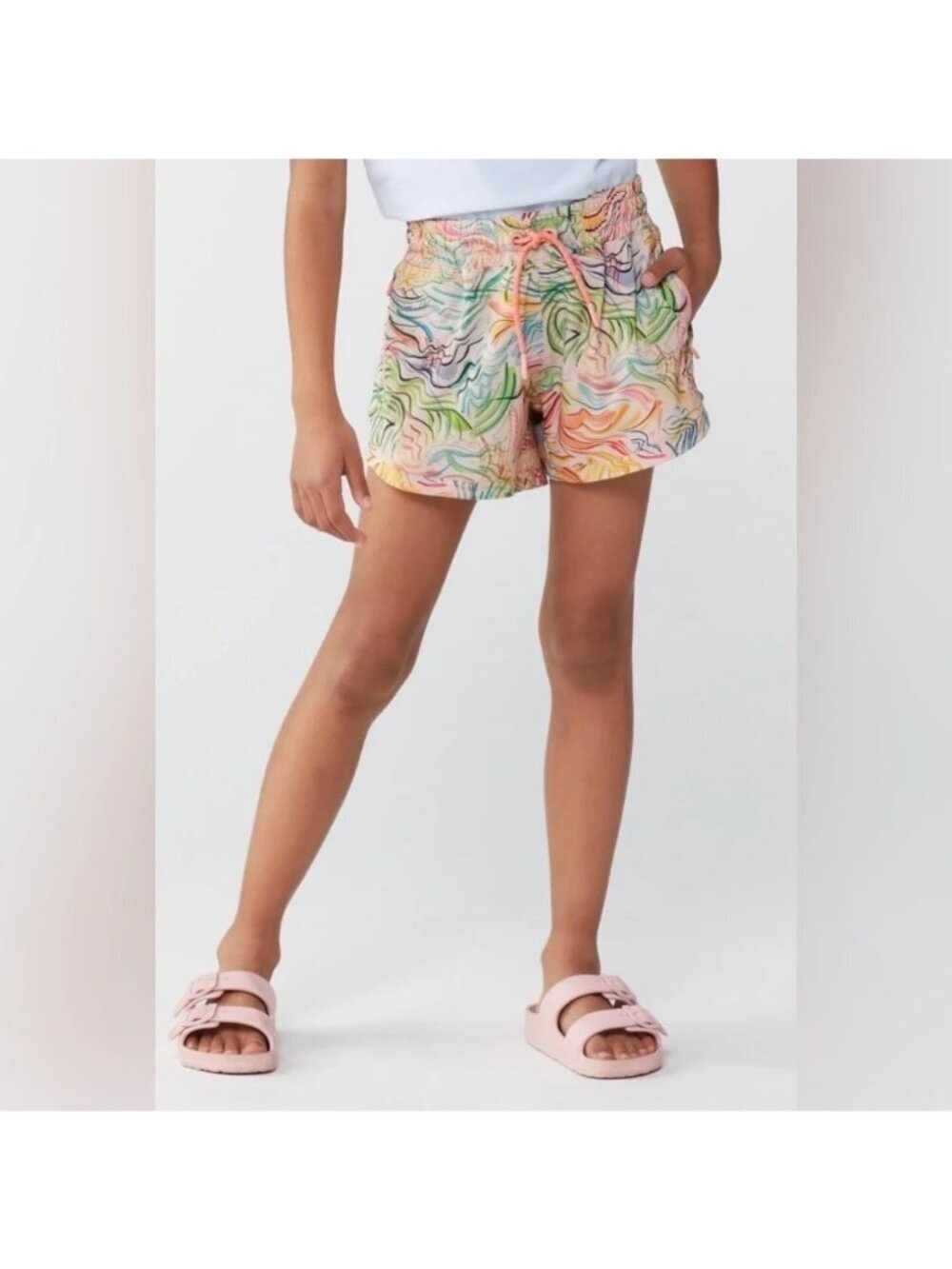 NWOT Athleta Girl All Play 3" Shorts Abstract Multi-Colored, Size XL/14